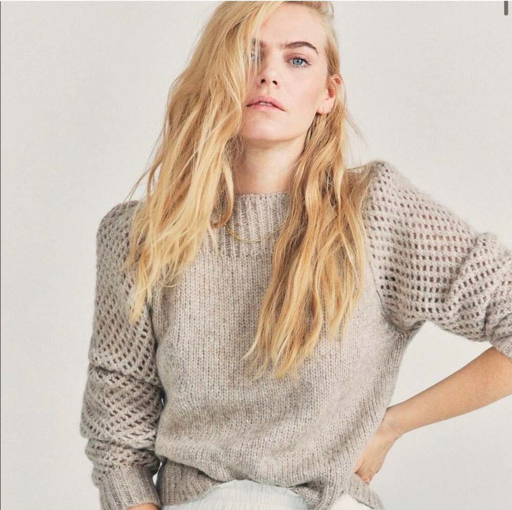 LoveShackFancy Rosie Baby Alpaca Pullover Sweater Tan Medium
